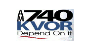 740 KVOR logo with black text and red underline on white background