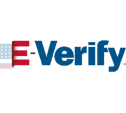 E-Verify logo with red, blue and grey text on white background
